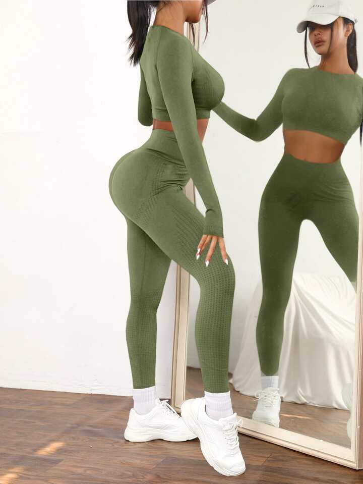 2pcs Seamless High Stretch Yoga Set Tracksuit Gym Set