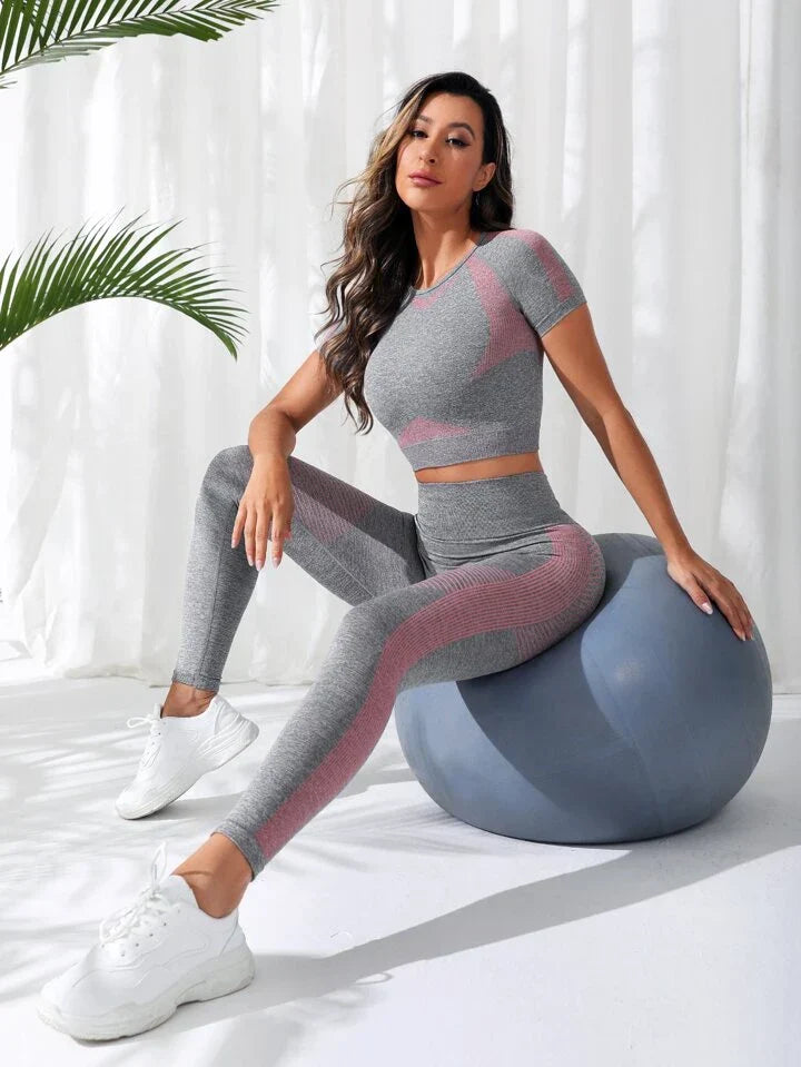 Seamless Raglan Sleeve Tummy Control Sports Set