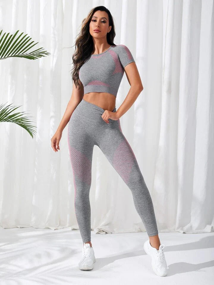 Seamless Raglan Sleeve Tummy Control Sports Set
