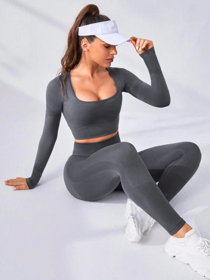 Seamless High Stretch Scoop Neck Sports Set Workout Set