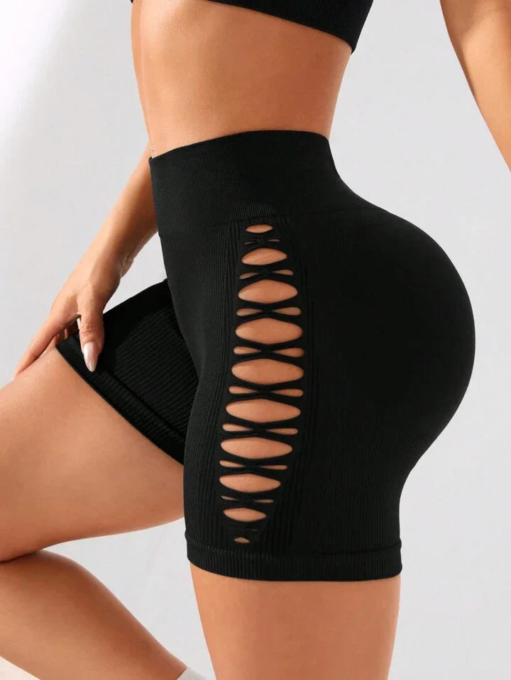 Seamless Simple Solid Color Hollow Out Sports Shorts Boot Shorts