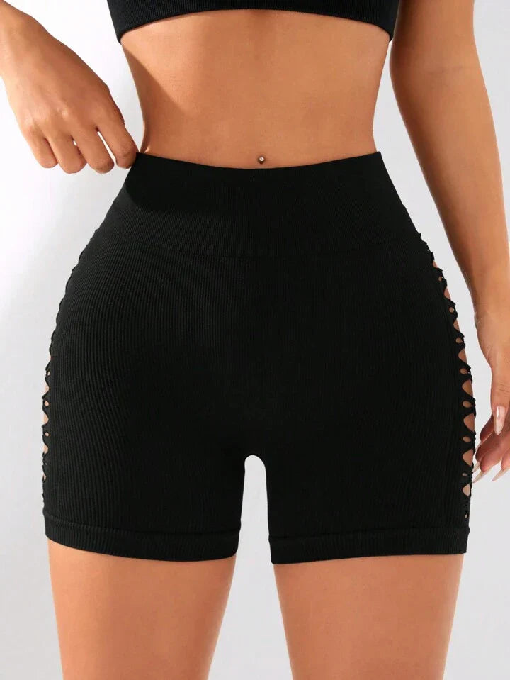Seamless Simple Solid Color Hollow Out Sports Shorts Boot Shorts