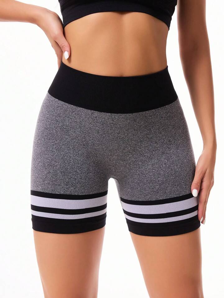 Seamless Color Block Simple Tight Sports Shorts