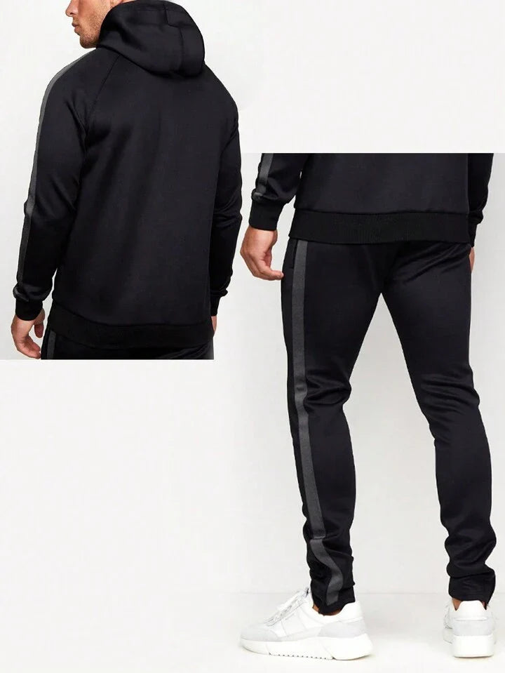 Streetwear Men's Side Stripe Hooded Sportswear Set, Athletic Suit