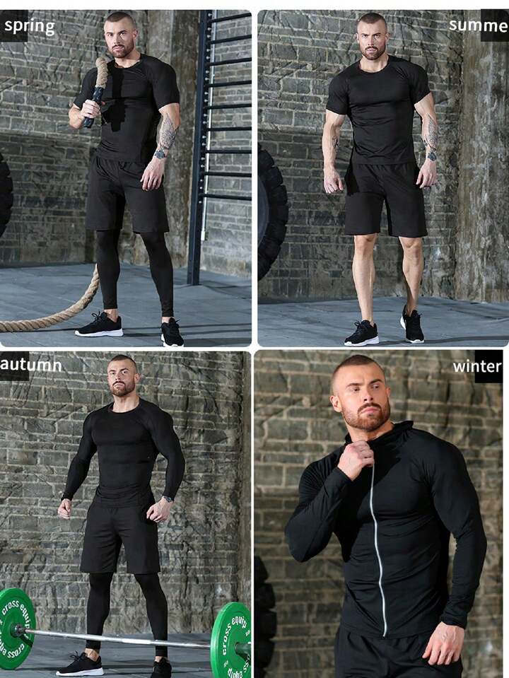5pcs/Set Men's Sporting Suit, Quick-Dry Fitness Clothes For Compression & Gym