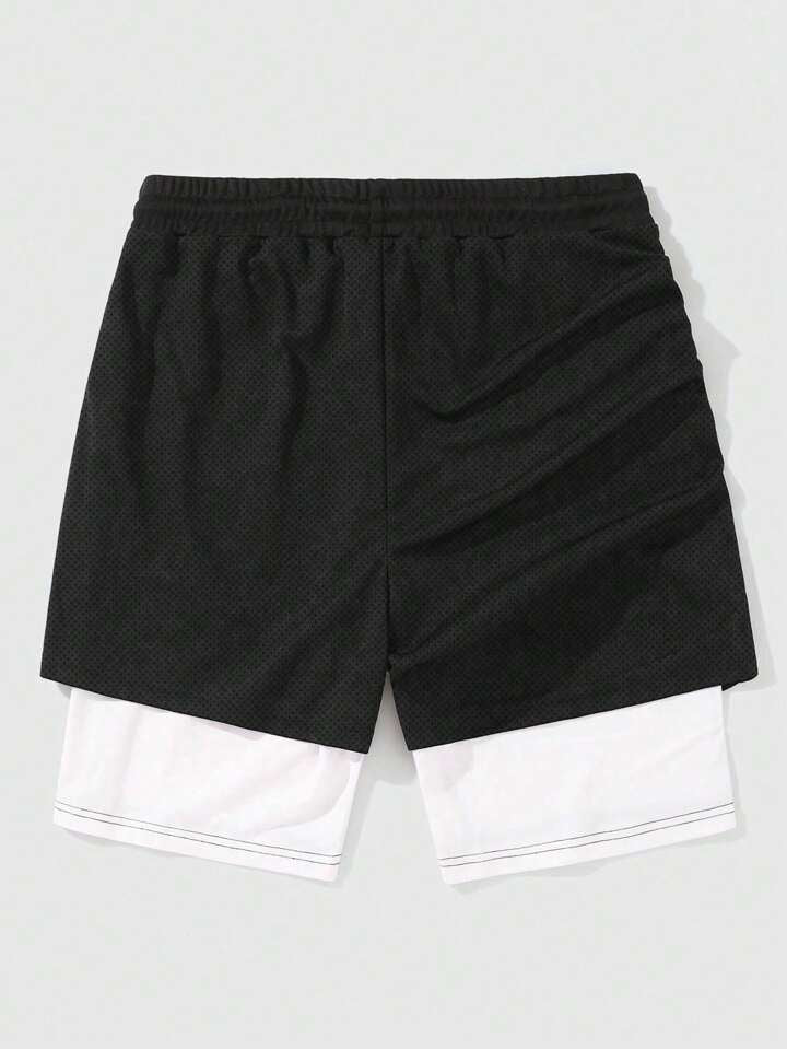 Anime Men's 2 In 1 Breathable With Slogan Print Basketball Mesh Shorts