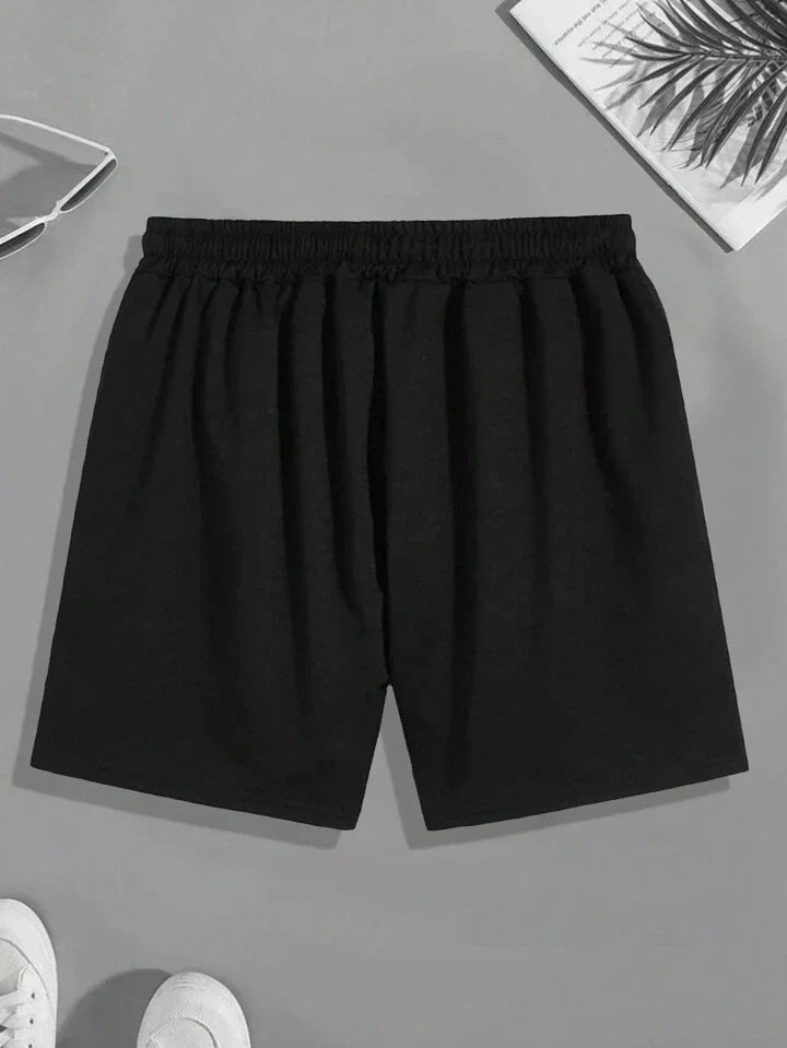 Homme Men Skull Print Drawstring Waist Shorts