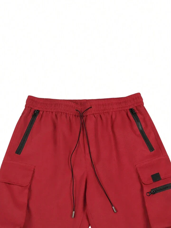 Men'S Solid Color Drawstring Waist Cargo Shorts