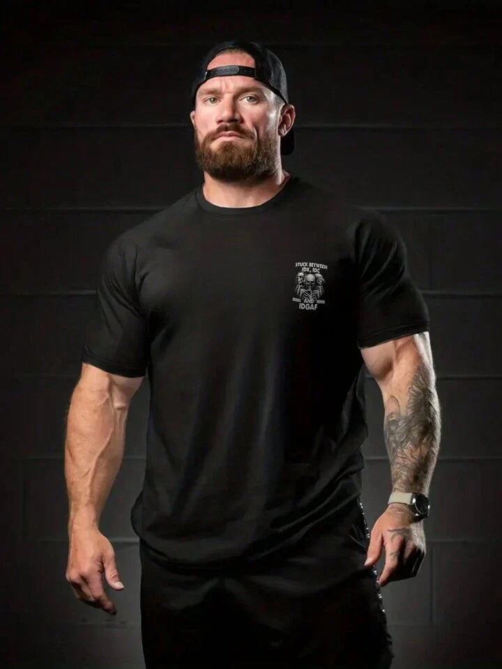 Men's Summer Skull Print Round Neck Short Sleeve Casual T-Shirt With Slogan