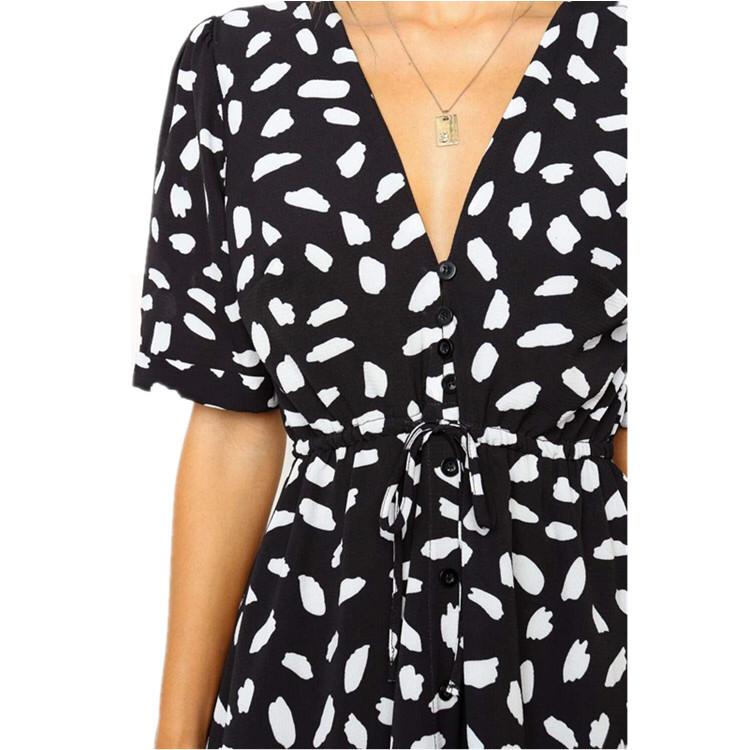 Black Fashion Print Button Lace Casual Dress for Summer/Beach