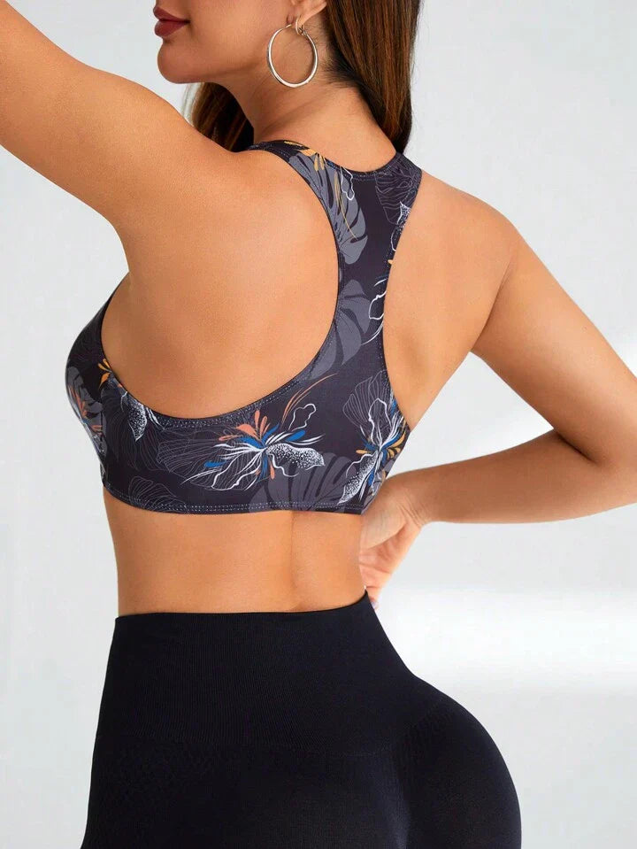 Yoga Floral Women'S Tropical Print Racerback Sports Bra