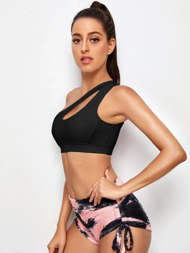 Medium Support One Shoulder Cut Out Sports Bra