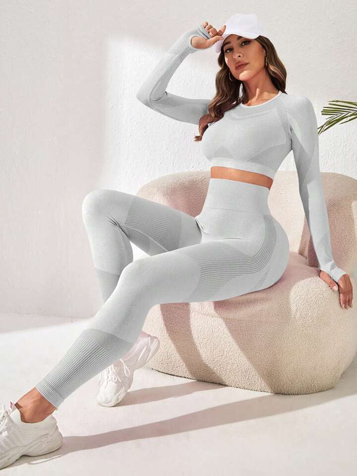 Seamless High Stretch Scoop Neck Sports Set Workout Set