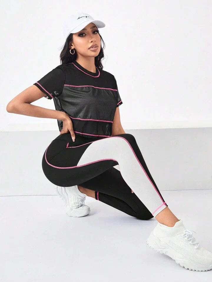 Running Colorblock Sports Tee & Phone Pocket Side Leggings