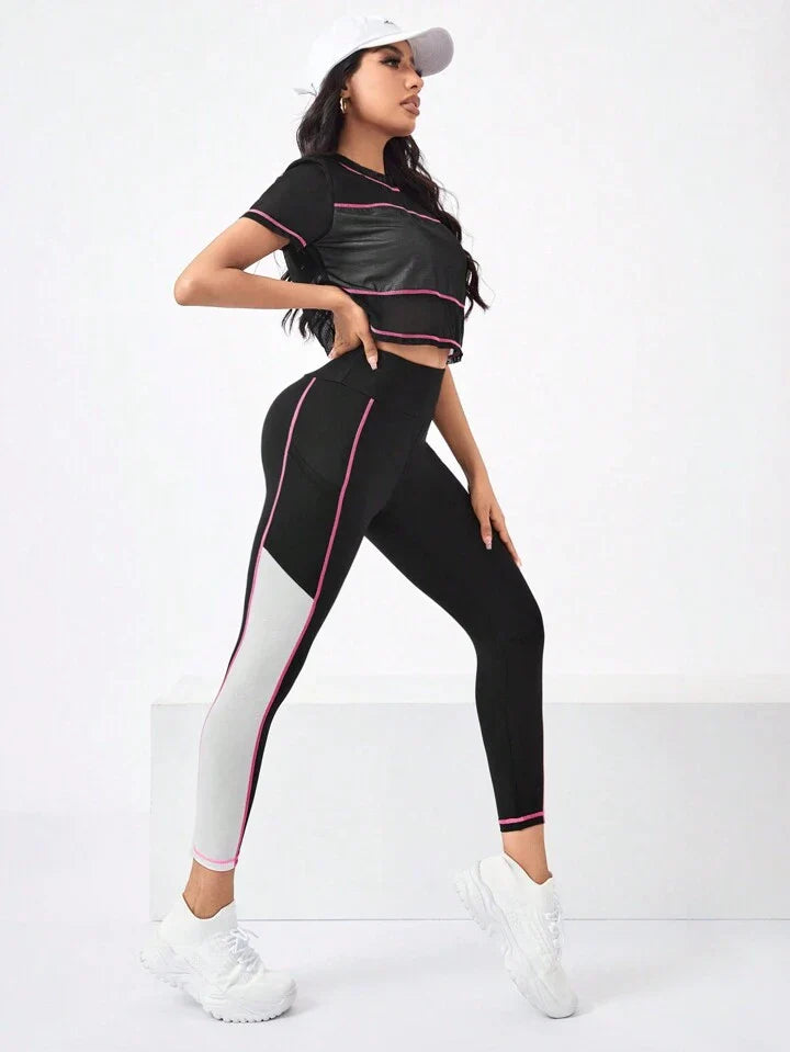 Running Colorblock Sports Tee & Phone Pocket Side Leggings