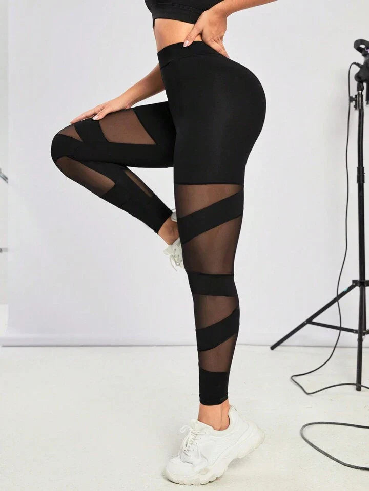 Mesh Insert Wideband Waist Sports Leggings