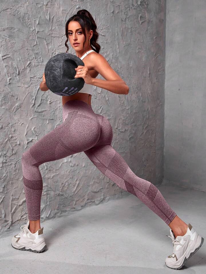 Seamless High Stretch Tummy Control Sports Leggings With Wide Waistband