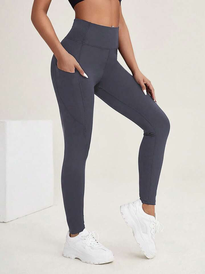 Wide Waistband Phone Pocket Side Sports Leggings