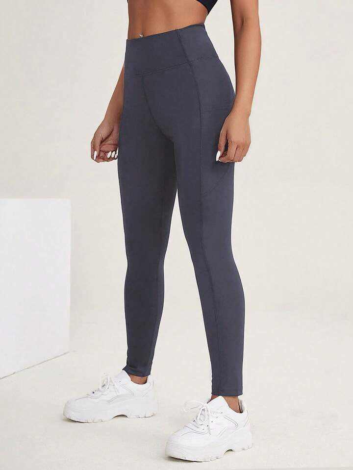 Wide Waistband Phone Pocket Side Sports Leggings