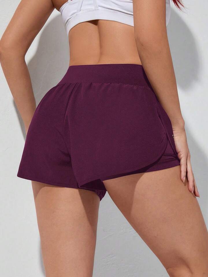Running Wideband Waist Dolphin Hem Sports Shorts