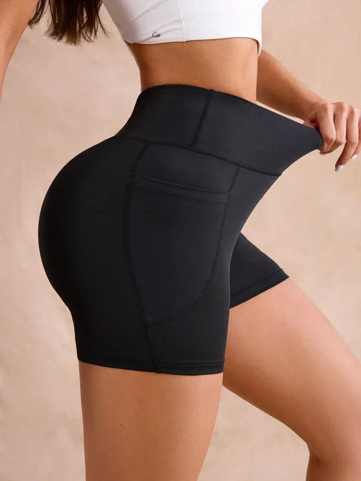 Polka Dot Printed Sports Shorts With Side Pockets, High Waist And Slim Fit