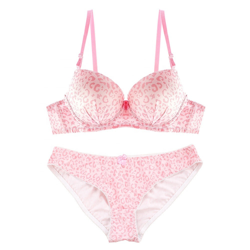 Pink Floral Print Underwire Embroidery Bra and Panty
