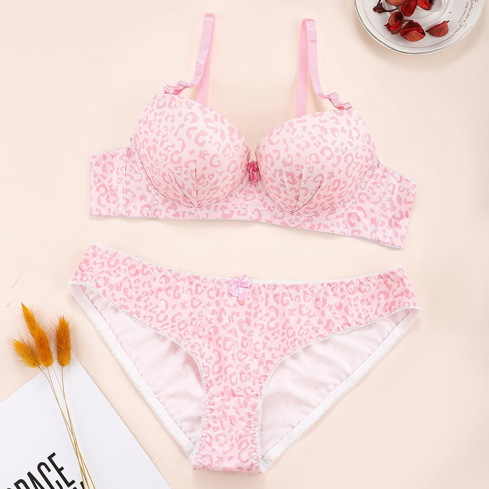 Pink Floral Print Underwire Embroidery Bra and Panty